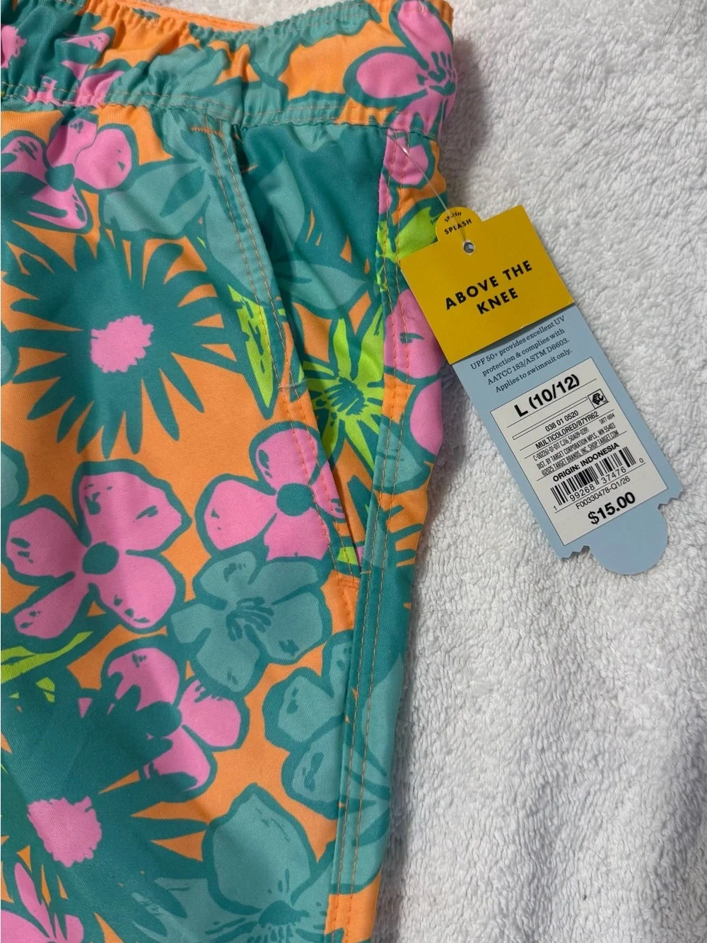 Cat & Jack Teal, Orange & Pink Tropical Floral Boys Swim Shorts L 10/12